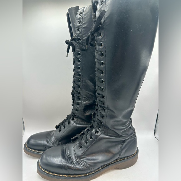 Vintage Dr Martens 1420 20 hole black knee high leather boots England m 8 W 9 - Picture 9 of 13